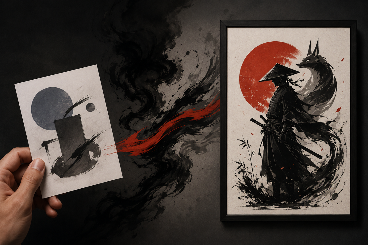 Une idée client transformée en illustration japonaise originale SLIMXHAKAGE