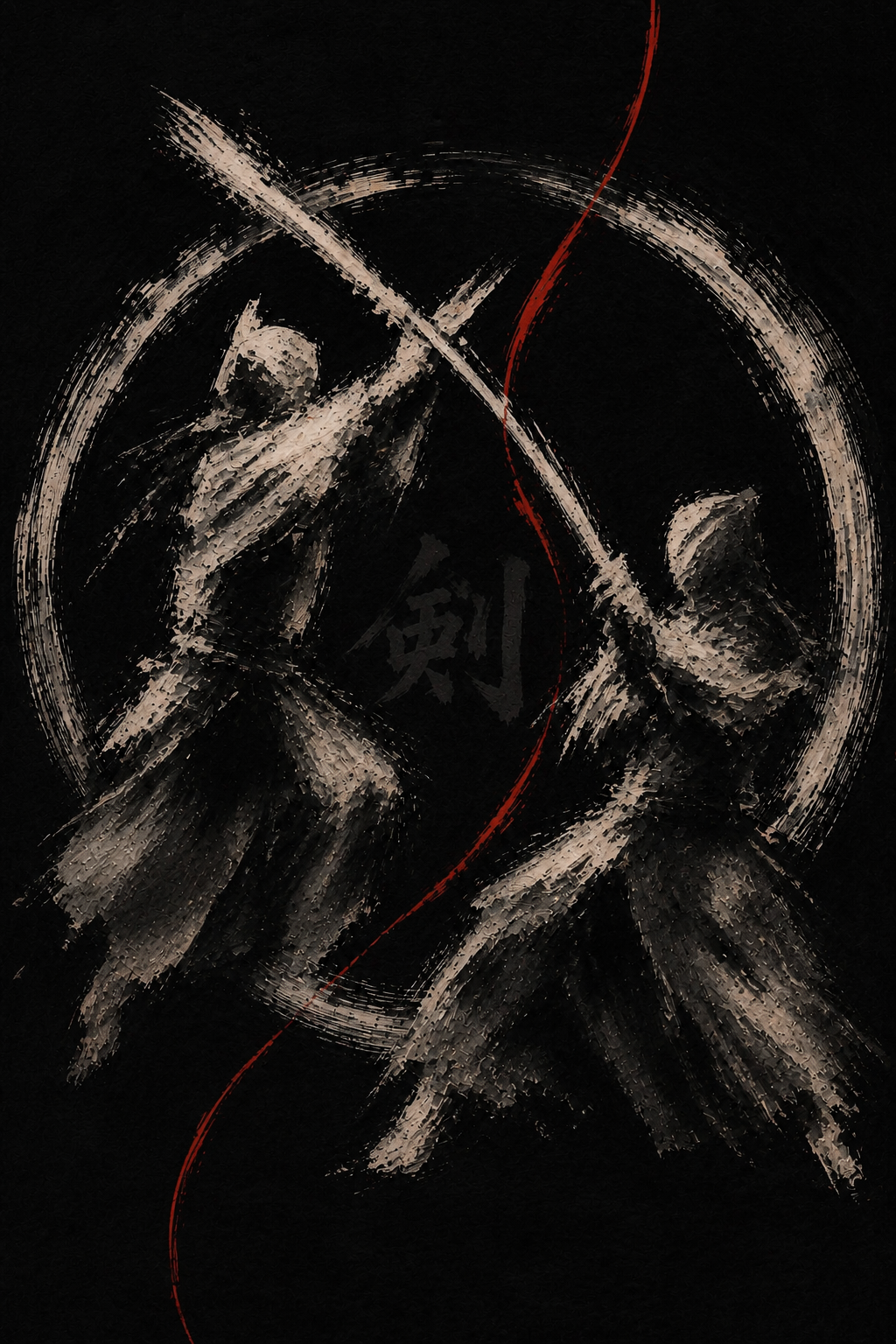 Kendō sabre — œuvre abstraite cercle et fil rouge