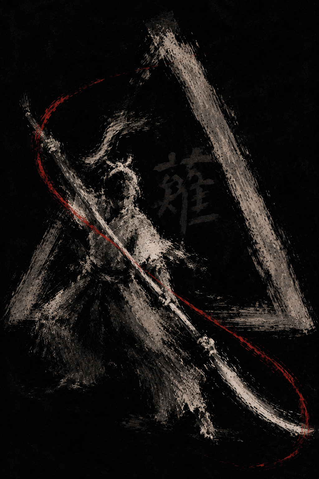 Naginatajutsu — œuvre abstraite triangle et fil rouge