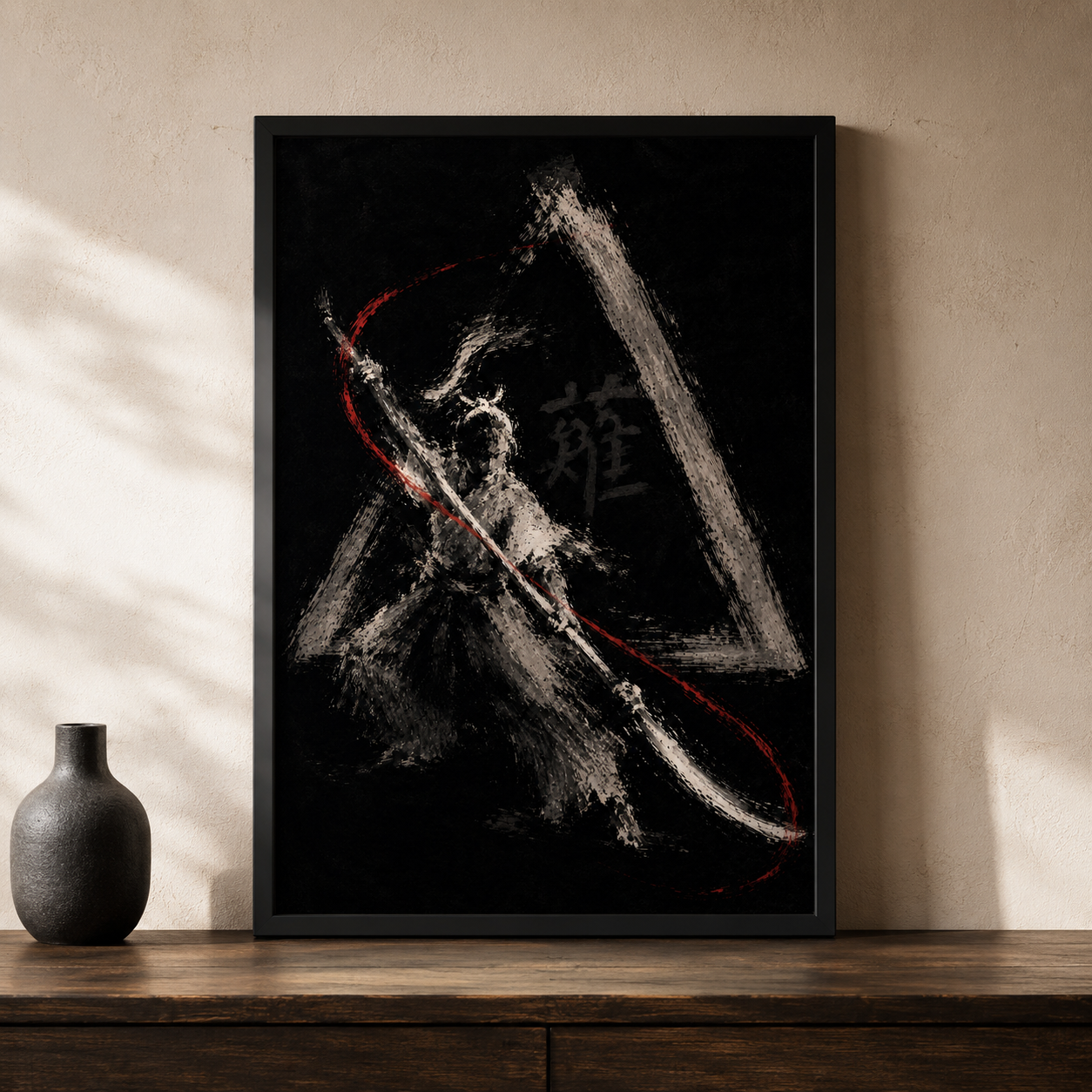 Naginatajutsu abstrait — mockup encadré