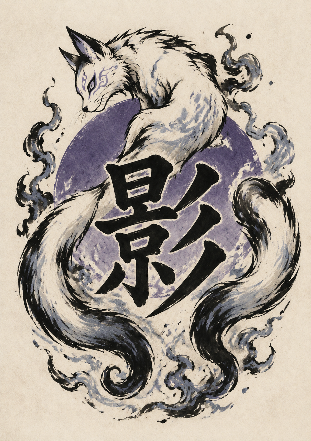 Œuvre Nekomata et kanji Ombre