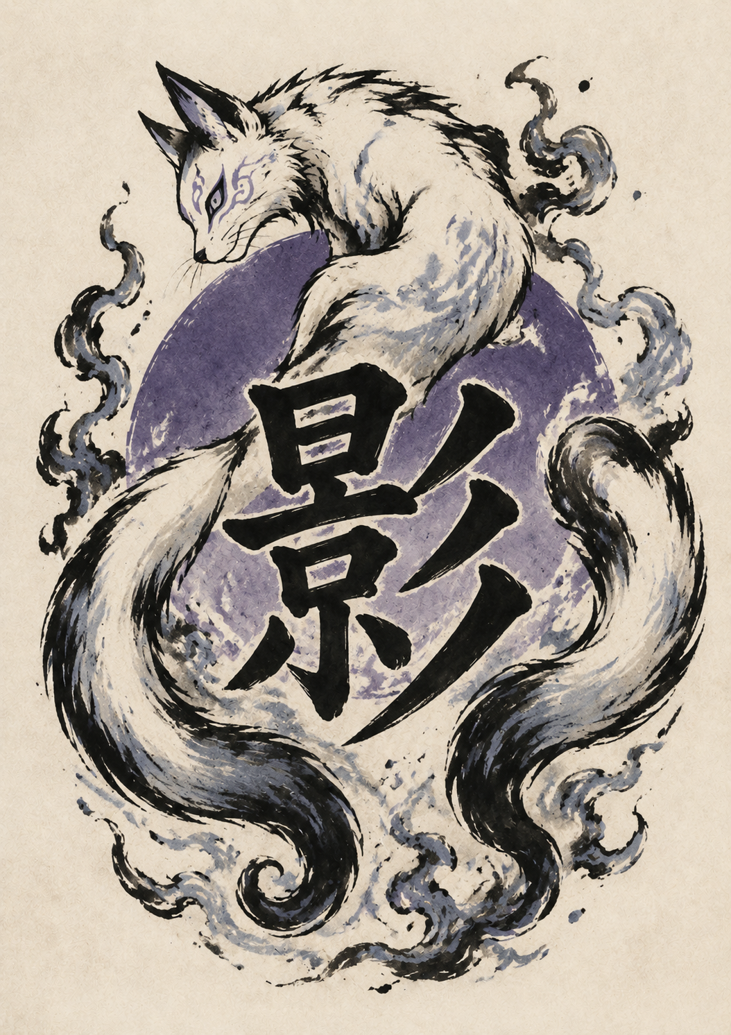 Œuvre Nekomata et kanji Ombre