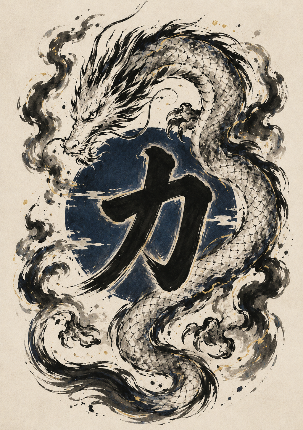 Œuvre Ryu et kanji Force