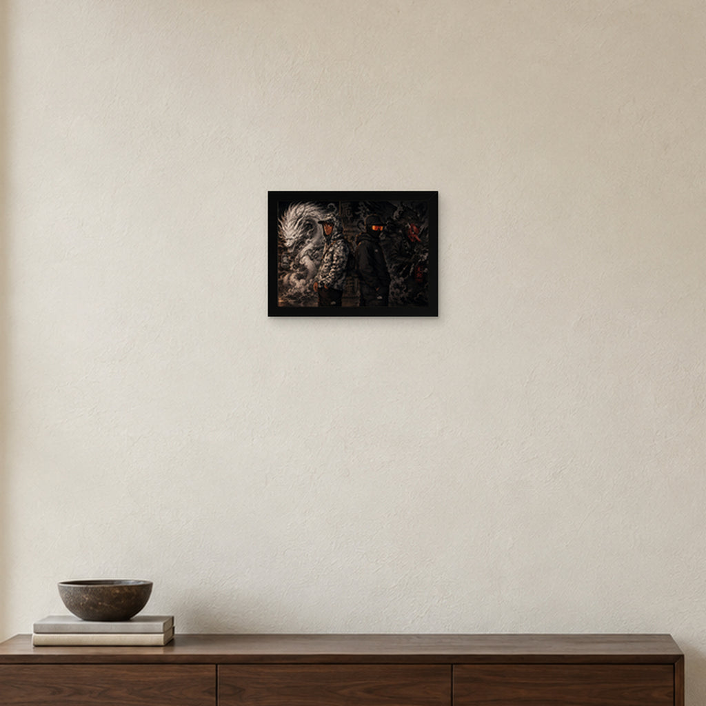 DUALITY — Affiche artistique — Cadre noir Prodigi A4 — Intérieur japonais, sans passe-partout