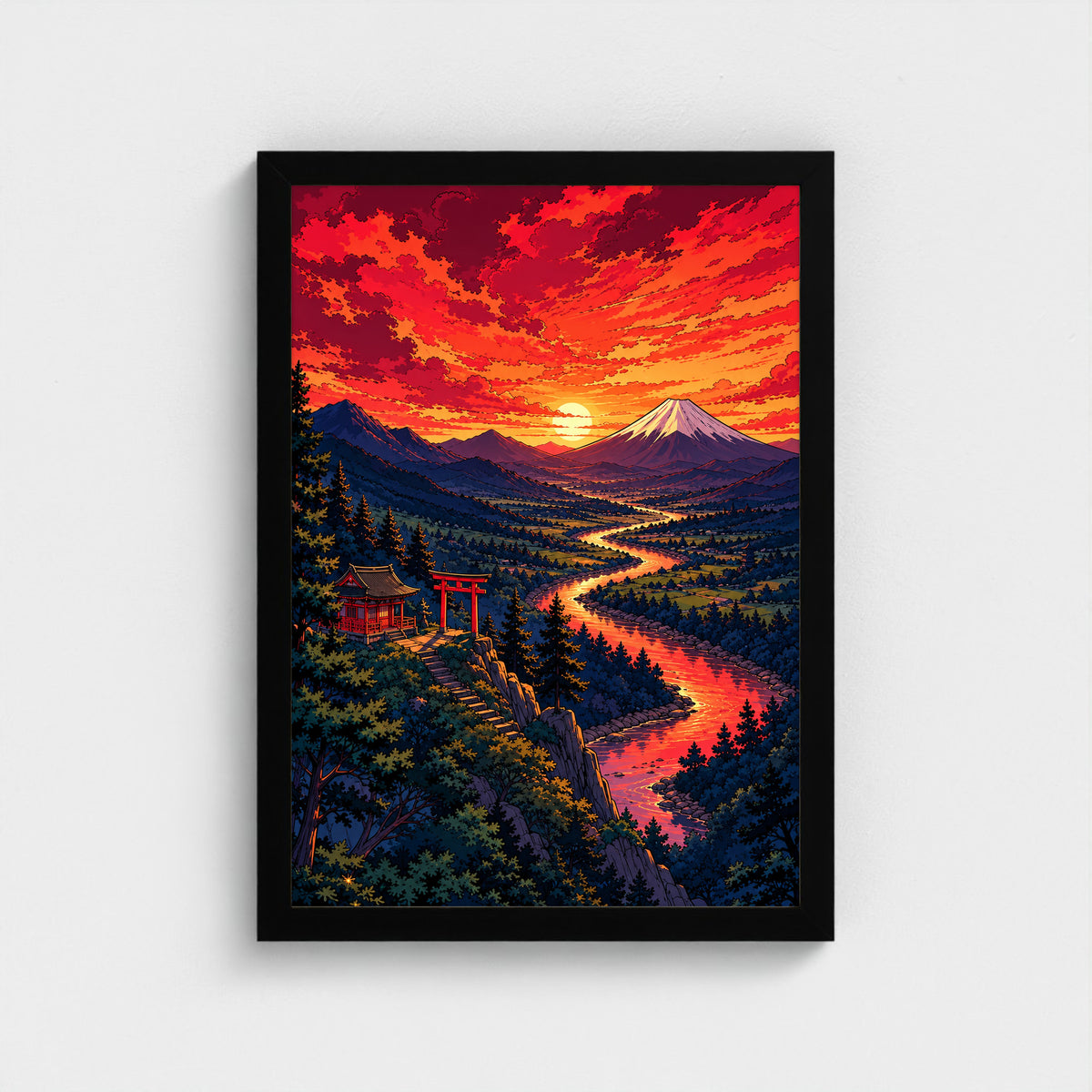 KAGE ROUGE — Le Fleuve du Soleil — Cadre noir Prodigi A3 — Vue frontale, sans passe-partout