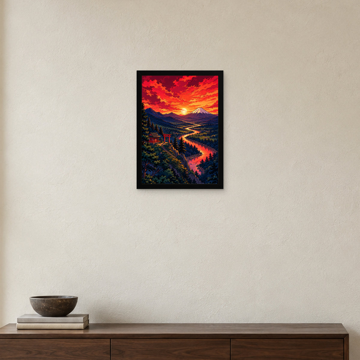 KAGE ROUGE — Le Fleuve du Soleil — Cadre noir Prodigi A3 — Intérieur japonais, sans passe-partout