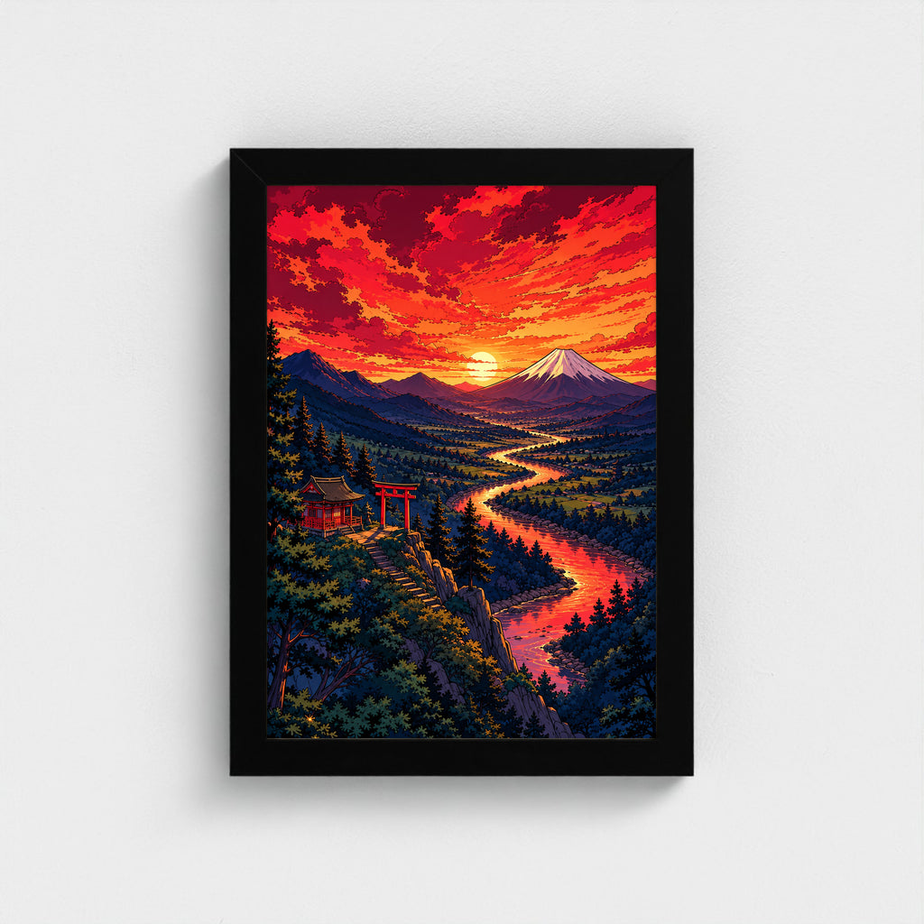 KAGE ROUGE — Le Fleuve du Soleil — Cadre noir Prodigi A4 — Vue frontale, sans passe-partout