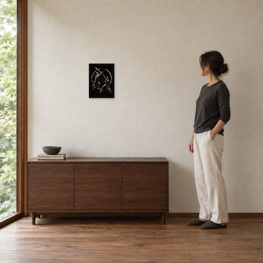 KENDŌ — L’Instant 剣 — Cadre noir Prodigi A4 — Présence humaine pour l’échelle, sans passe-partout