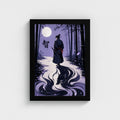 La Sagesse — 智 | Samouraï × Kitsune — Cadre noir Prodigi A4 — Vue frontale, sans passe-partout