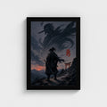 Le Courage — 勇 | Samouraï × Tengu — Cadre noir Prodigi A4 — Vue frontale, sans passe-partout