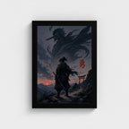 Le Courage — 勇 | Samouraï × Tengu — Cadre noir Prodigi A4 — Vue frontale, sans passe-partout