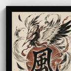 Tengu × Vent — 風 — Cadre noir Prodigi A4 — Détail du cadre et de l’impression, sans passe-partout