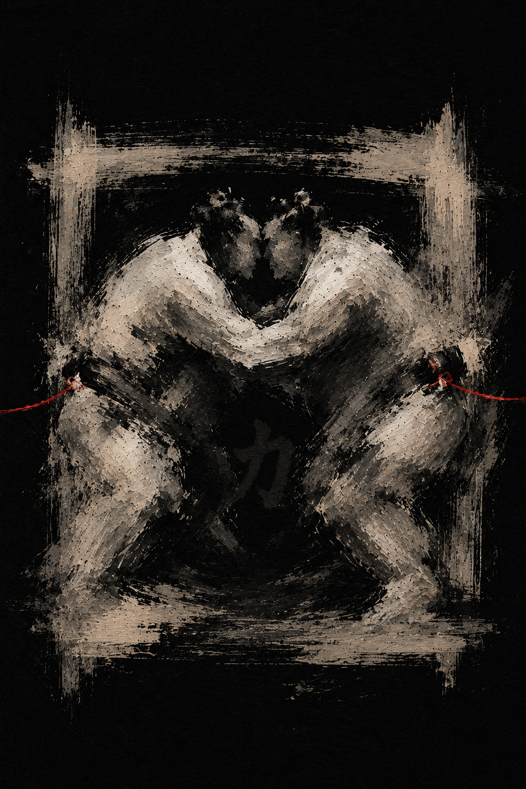 Sumō — œuvre abstraite carré force et fil rouge