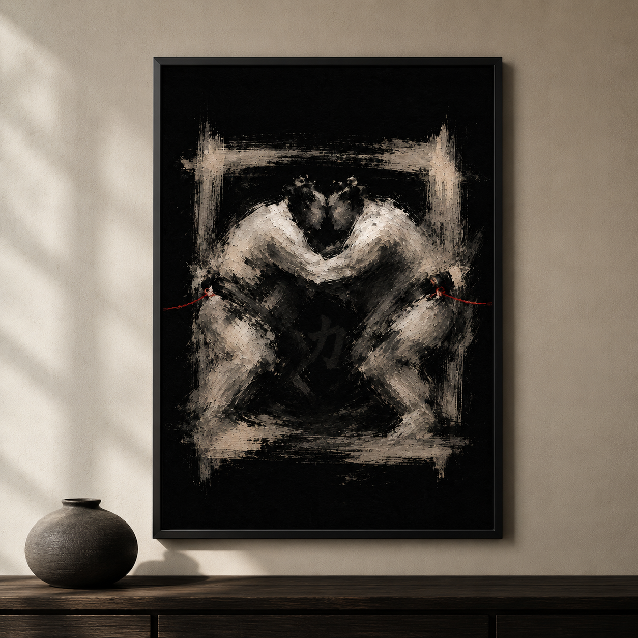 Sumō abstrait — mockup encadré