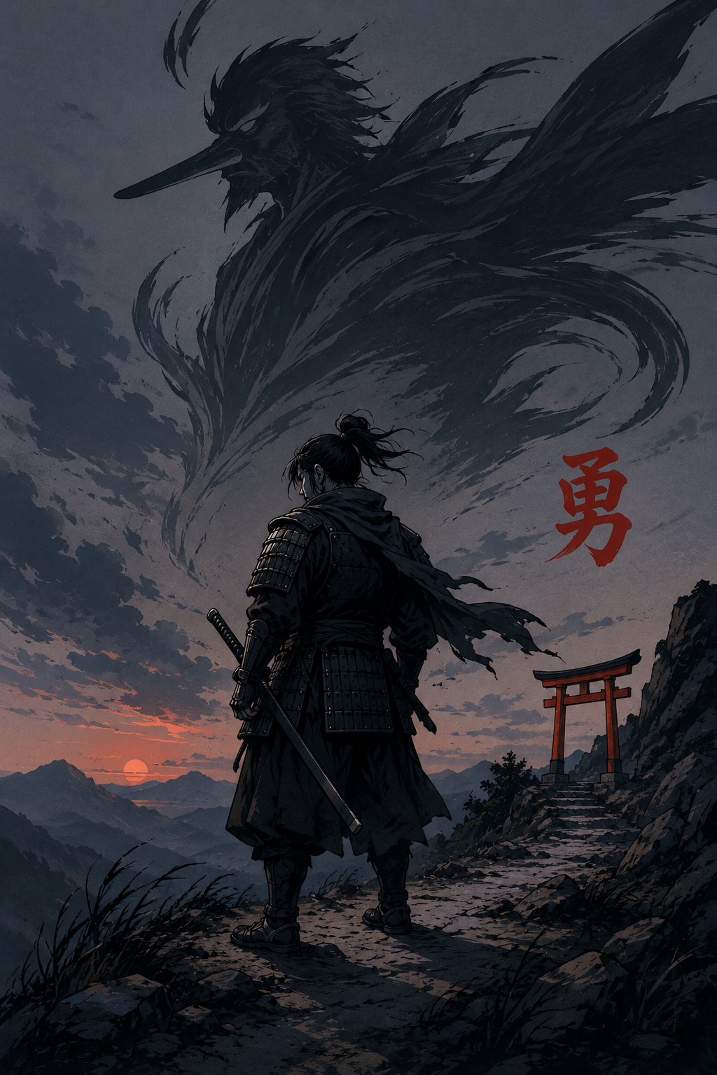 Le Courage — 勇, samouraï et esprit Tengu